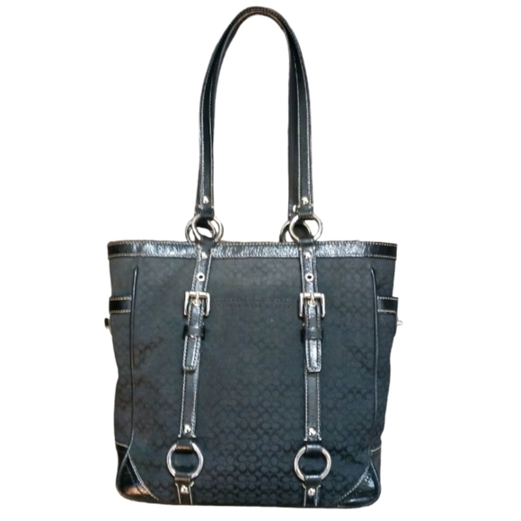 Coach Signature Jaquard Tote Black Shoulder Bag - Picture 1 of 11